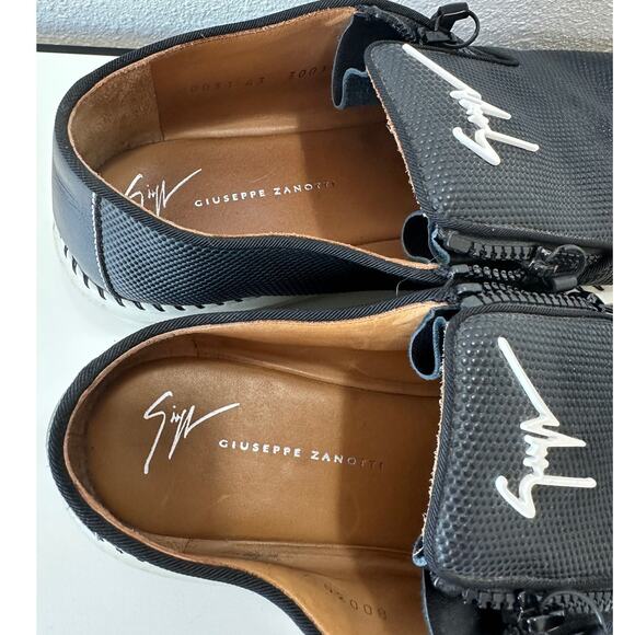 Giuseppe Zanotti Ron Costner Sneaker Black Leather Emboss Cream Side Zip 43 / 10 - Picture 4 of 16